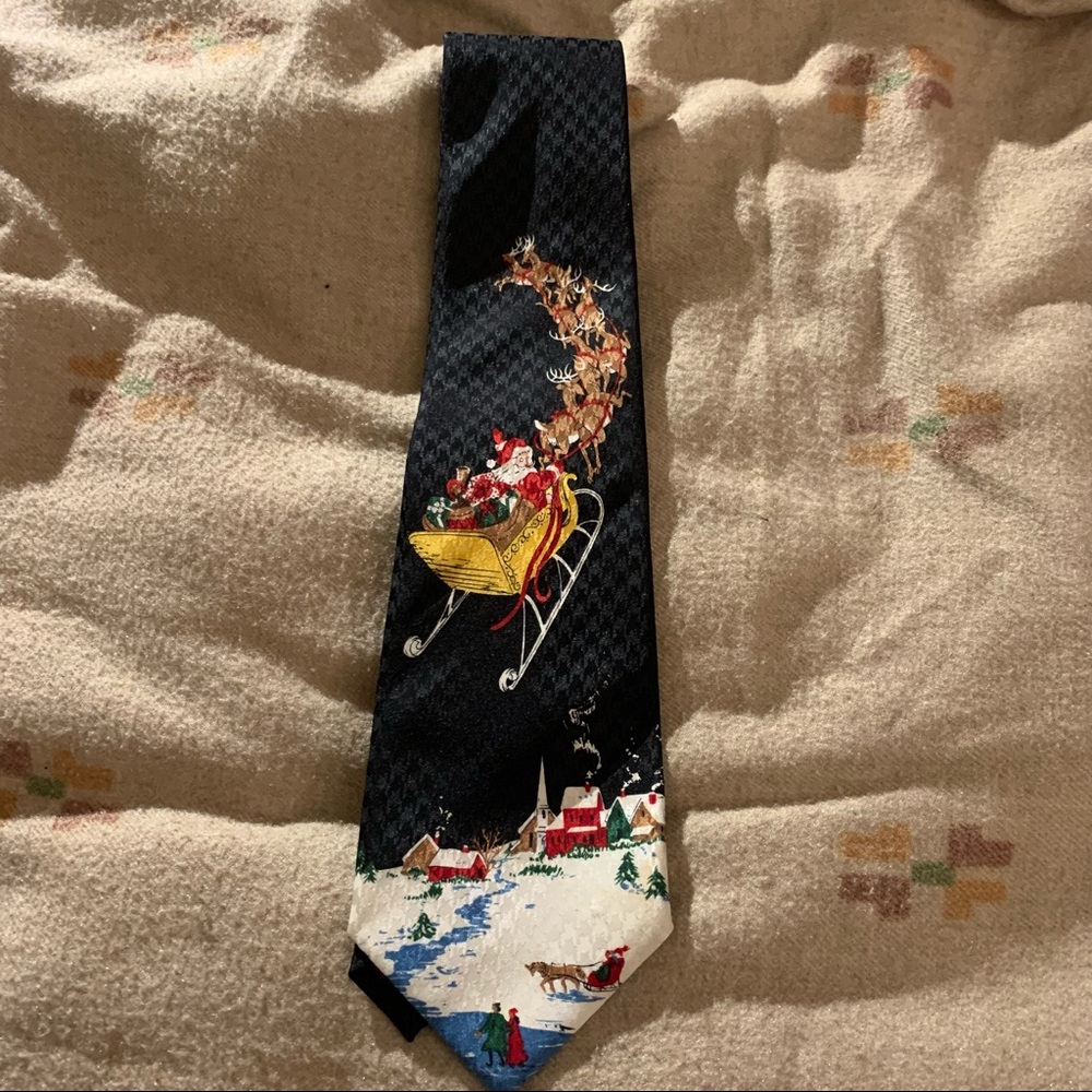 Santa Clause Tie Christmas Joy Reindeer Sleigh Holiday New Years